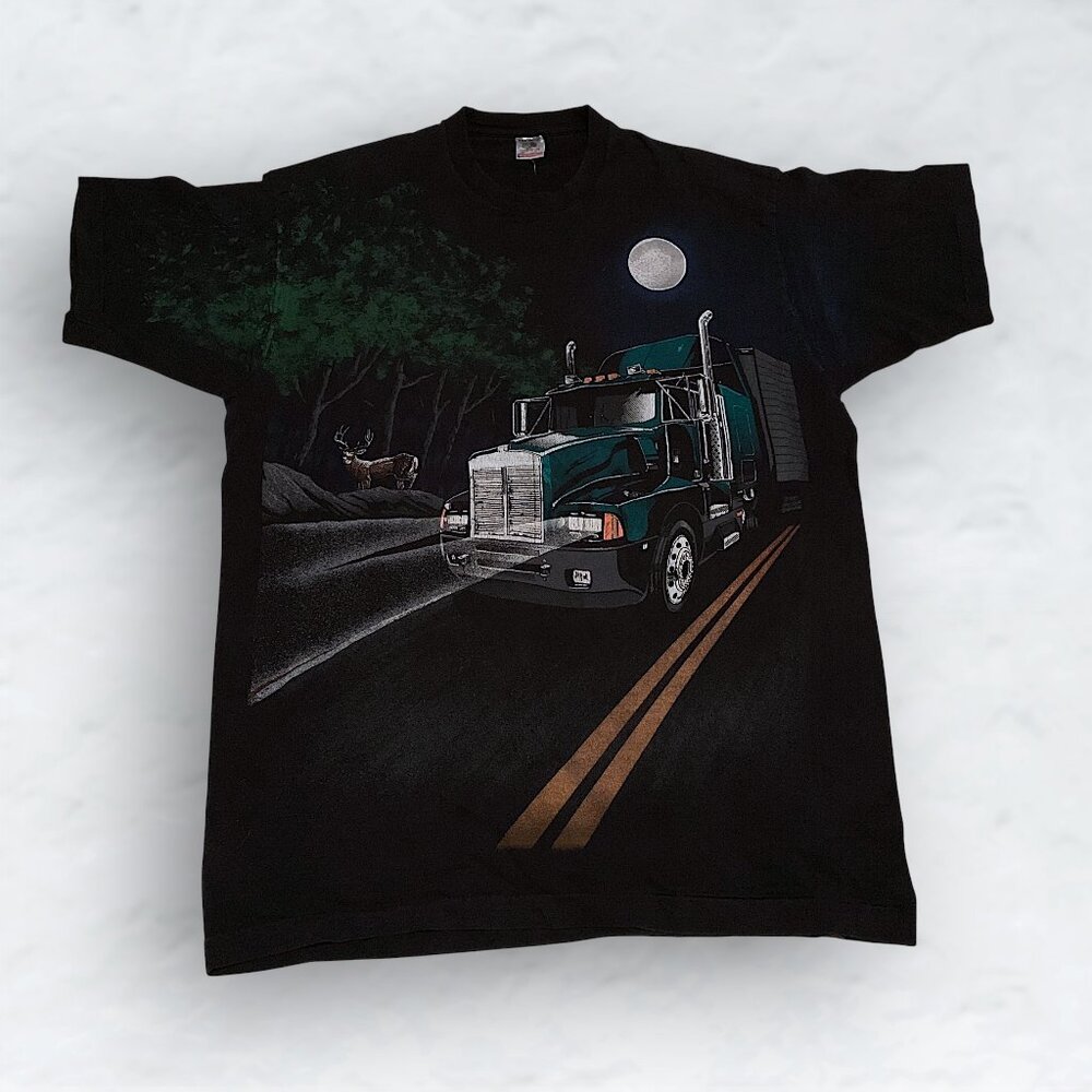 Vintage 1995 American Trucker Truckstop All Print Graphic 90's T Shirt